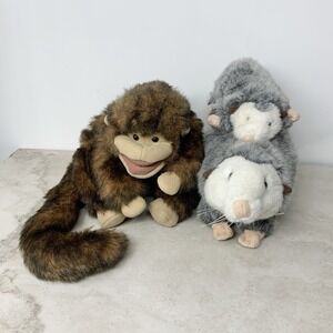 Folkmanis Folktales Puppet Lot 2 Brown Small Monkey Gray Possum Mom Baby Plush